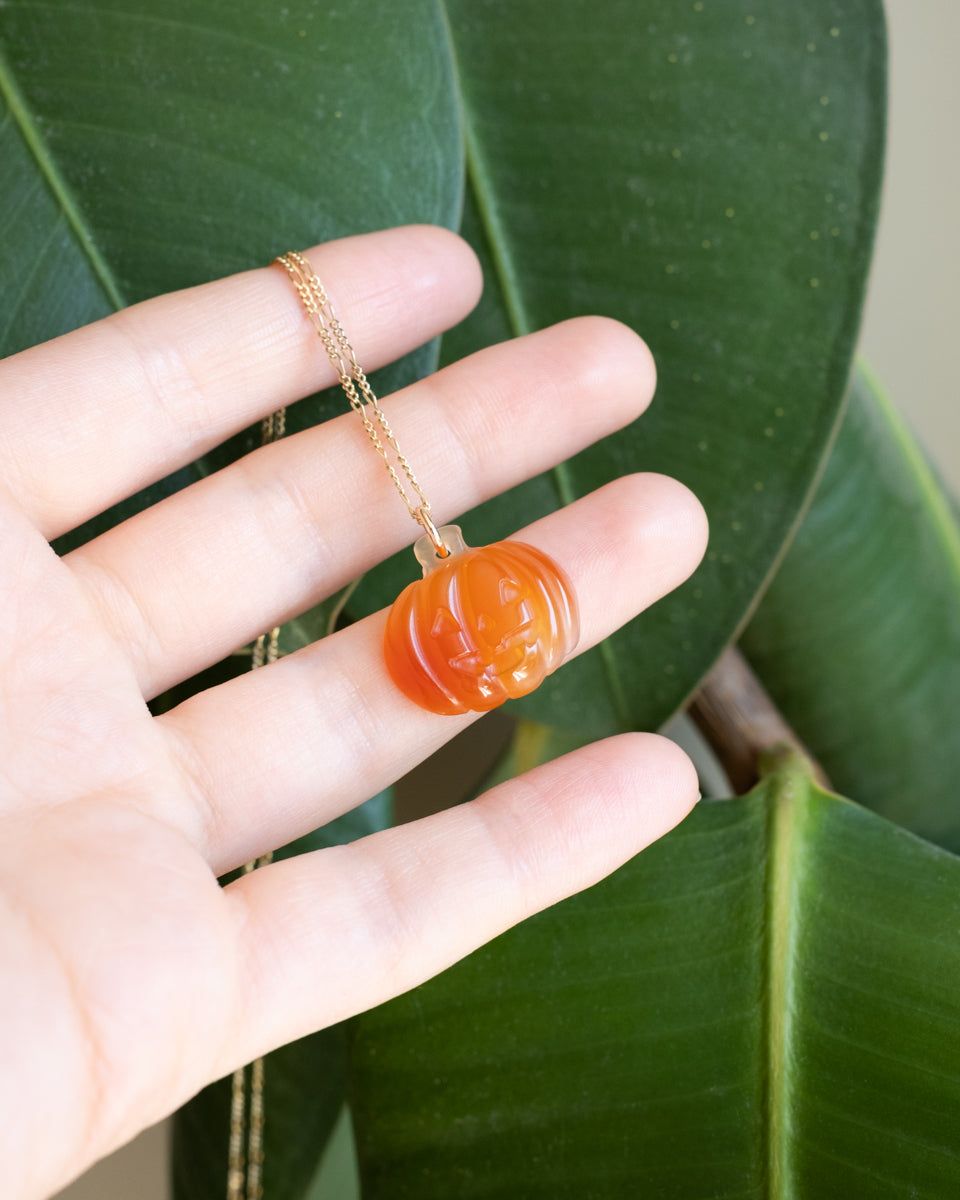 Carnelian Hand Carved Pumpkin Necklace
