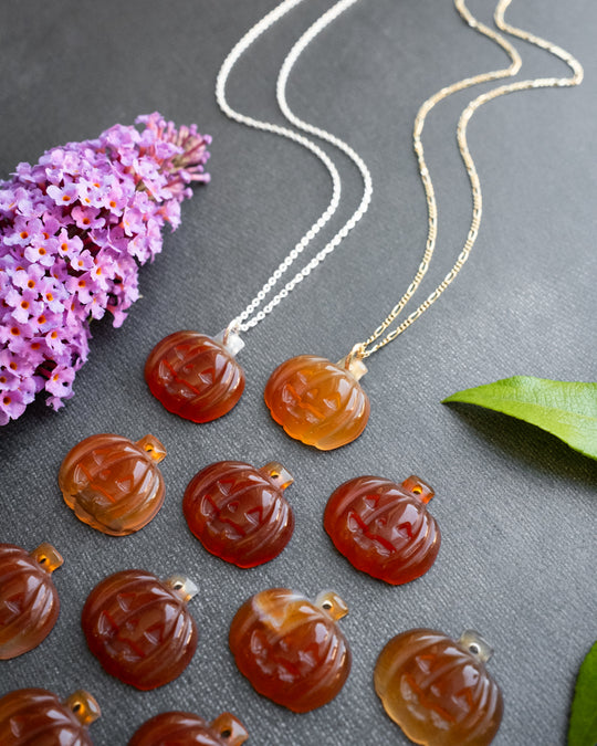 Carnelian Hand Carved Pumpkin Necklace