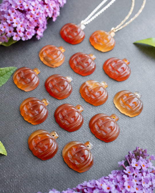 Carnelian Hand Carved Pumpkin Necklace