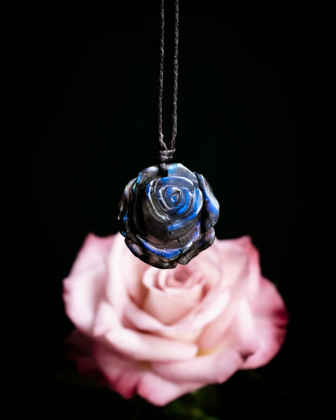 Labradorite Hand Carved Rose Necklace