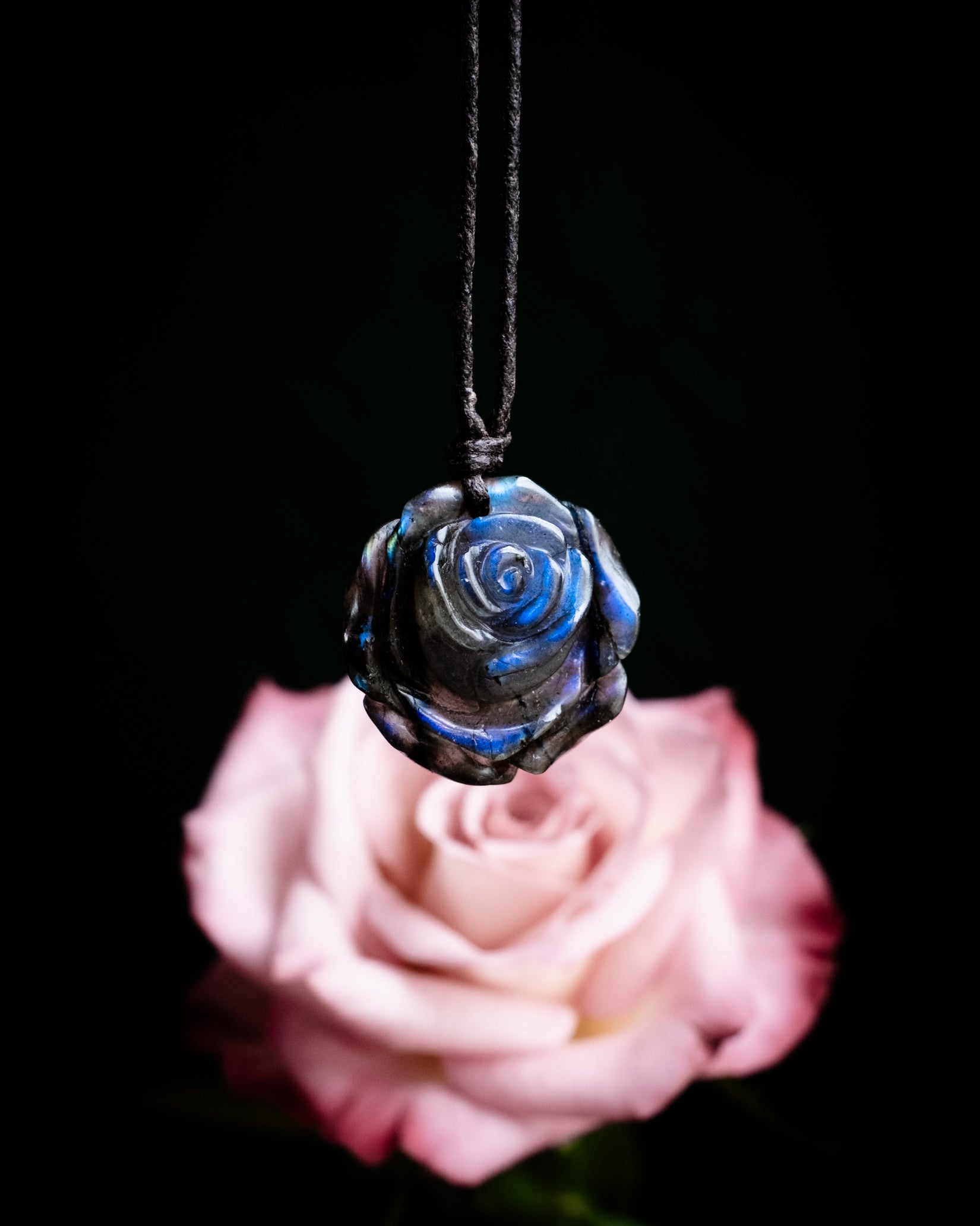 Labradorite Hand Carved Rose Necklace - The Healing Pear