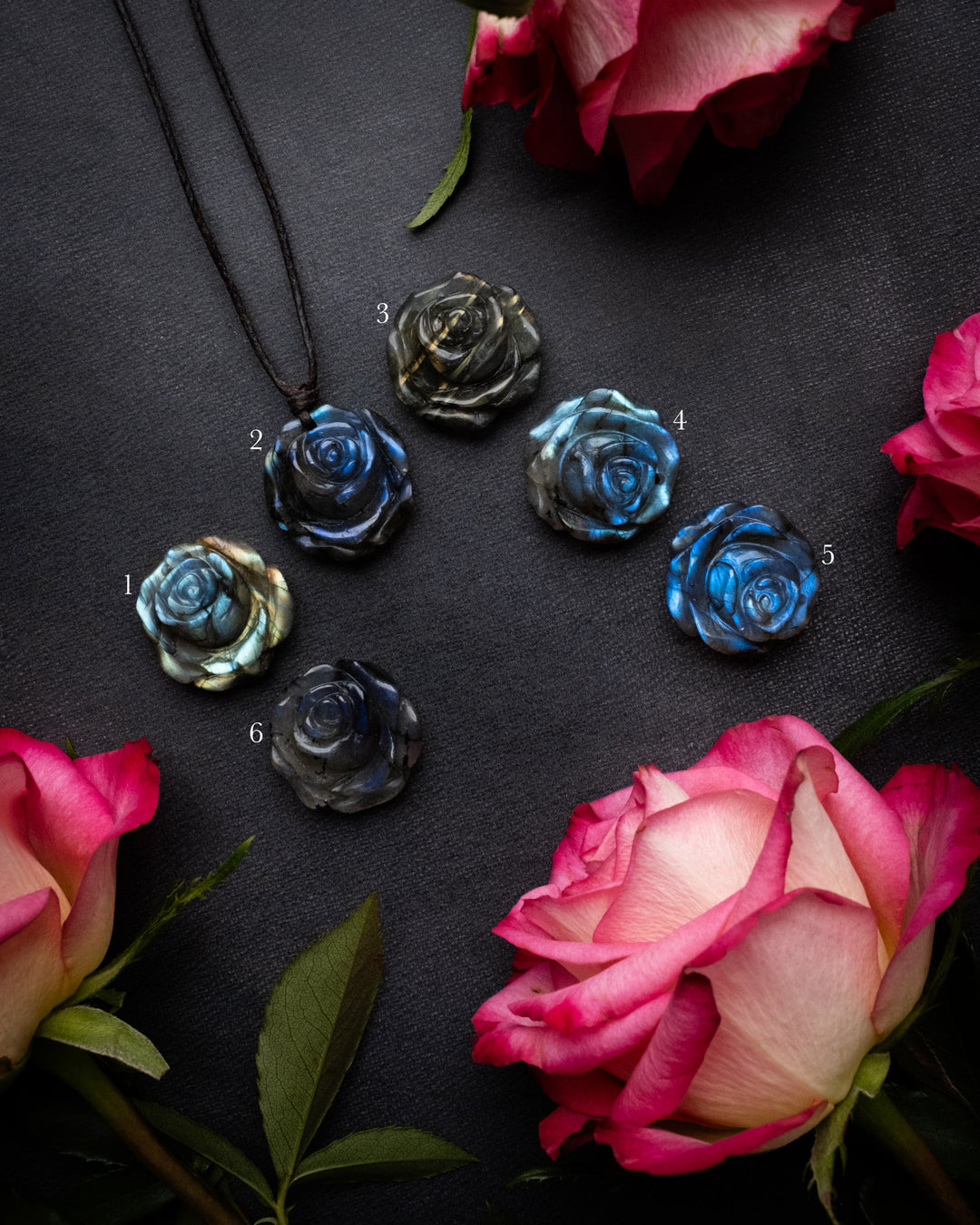 Labradorite Hand Carved Rose Necklace
