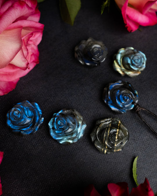 Labradorite Hand Carved Rose Necklace