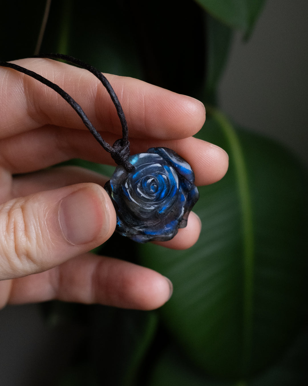Labradorite Hand Carved Rose Necklace