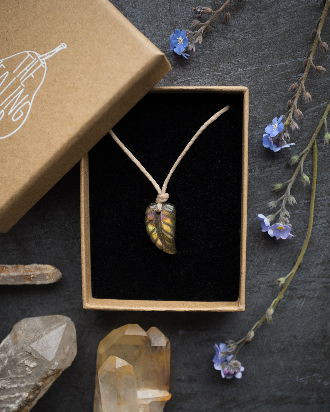 Labradorite Hand Carved Leaf Necklace - The Healing Pear