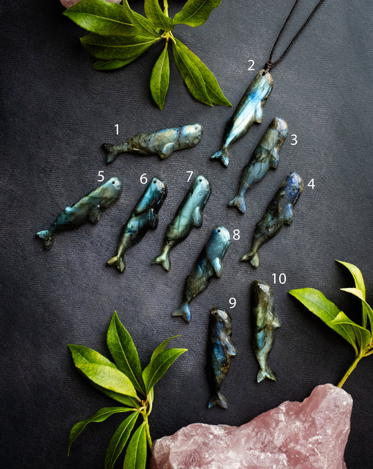 Labradorite Hand Carved Sperm Whale Necklace