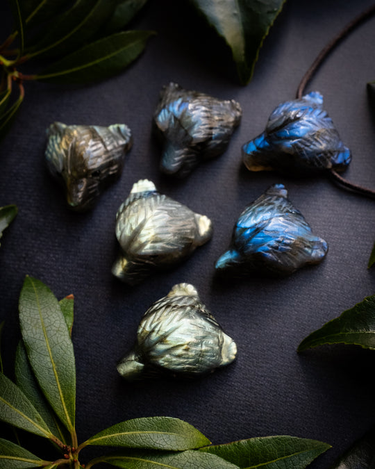 Labradorite Hand Carved Bear Necklace - The Healing Pear