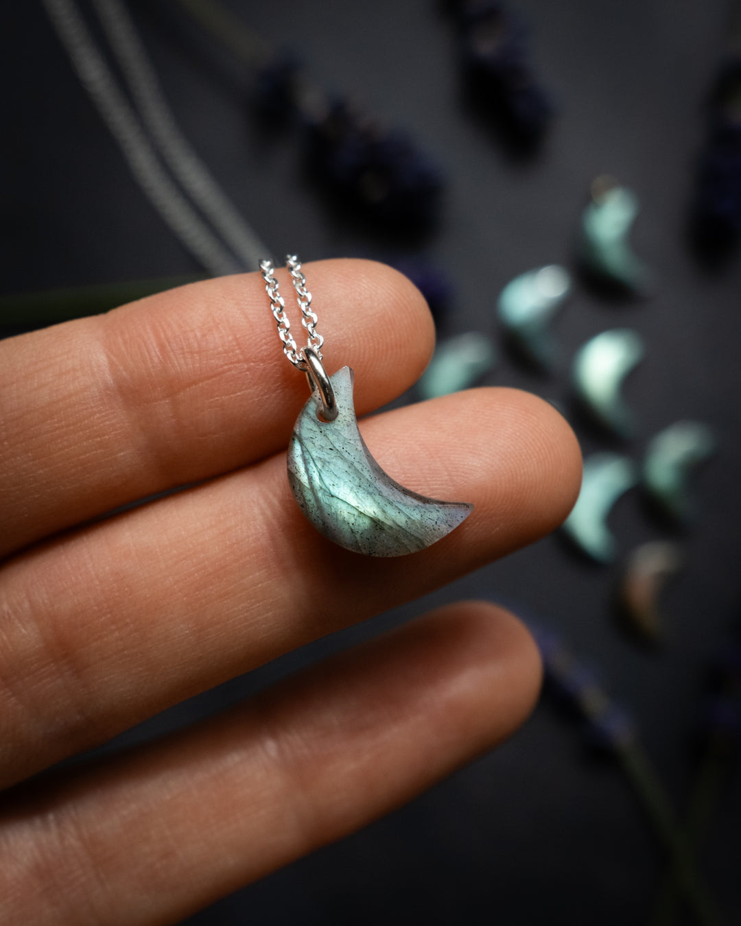Labradorite Crescent Moon Recycled Sterling Silver Necklace - The Healing Pear