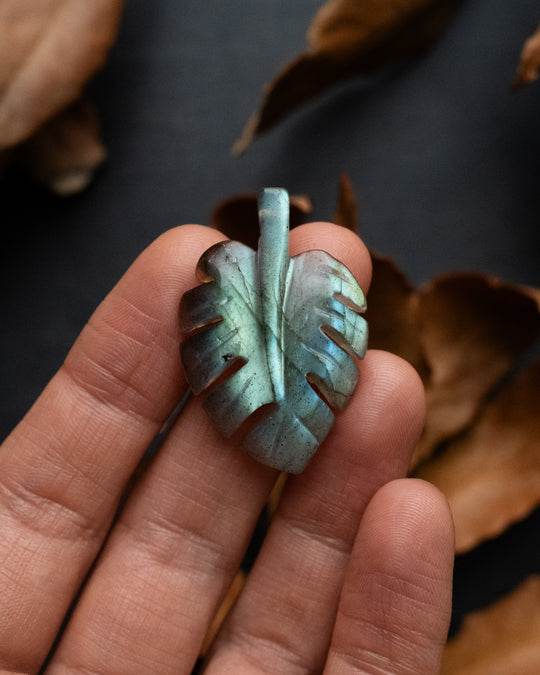 Labradorite Hand Carved Monstera / Cheese Plant Necklace