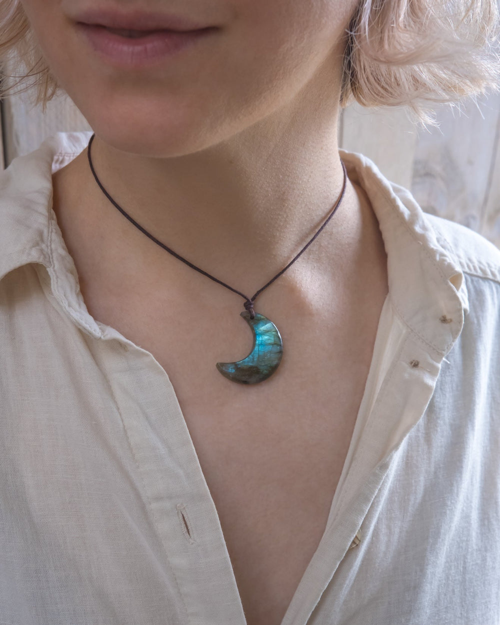 Labradorite Hand Carved Crescent Moon Necklace - The Healing Pear