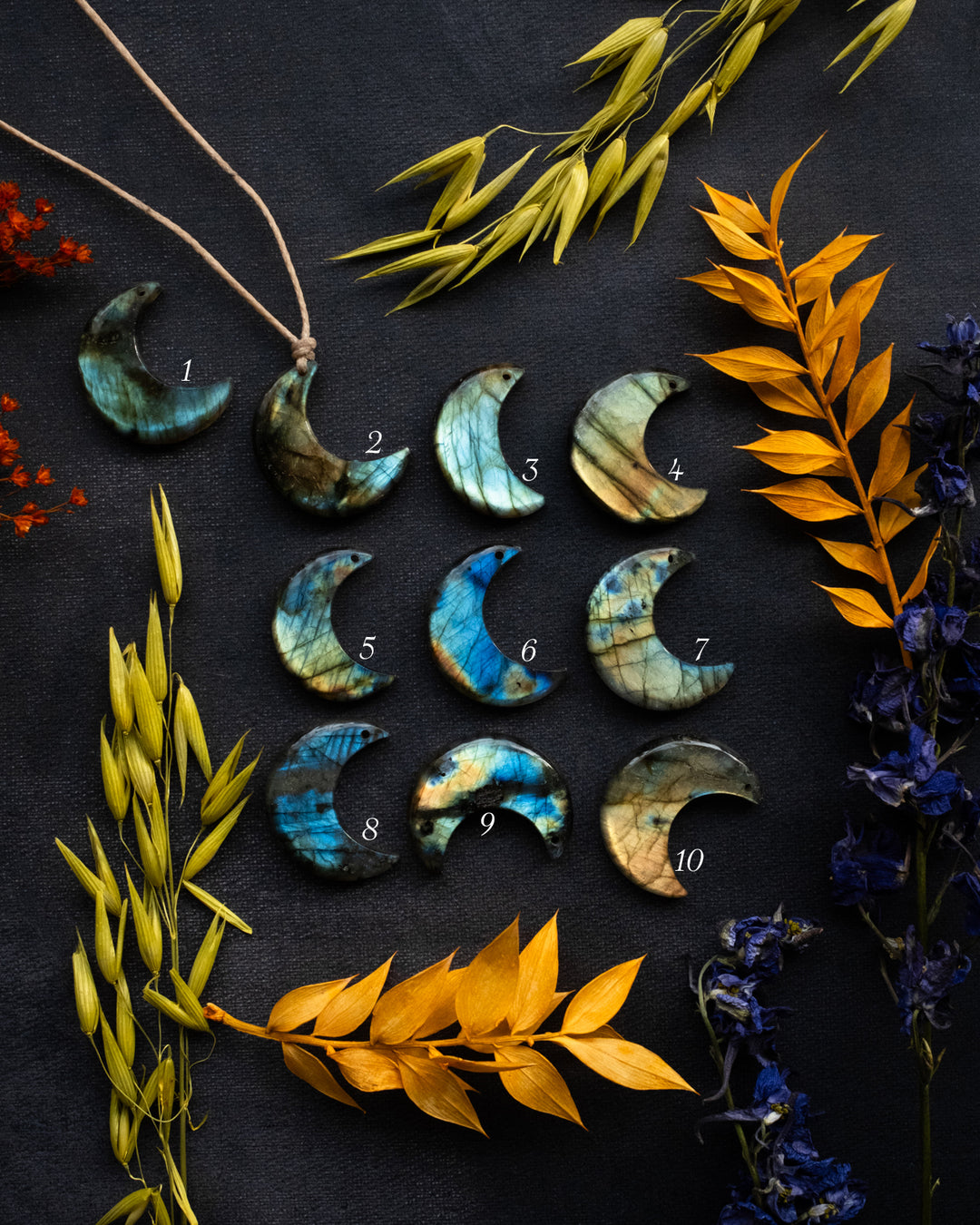 Labradorite Hand Carved Crescent Moon Necklace