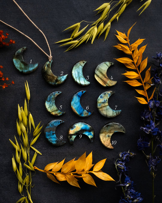 Labradorite Hand Carved Crescent Moon Necklace