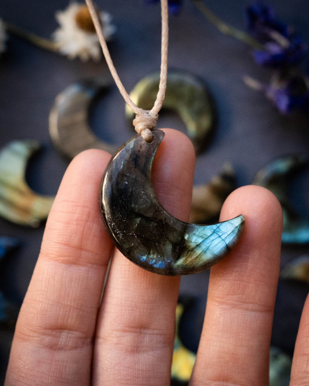 Labradorite Hand Carved Crescent Moon Necklace - The Healing Pear