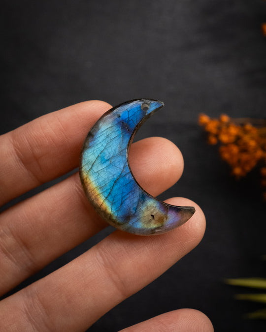 Labradorite Hand Carved Crescent Moon Necklace