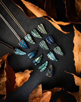 Labradorite Hand Carved Leaf Necklace