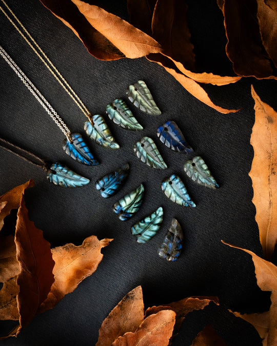 Labradorite Hand Carved Leaf Necklace
