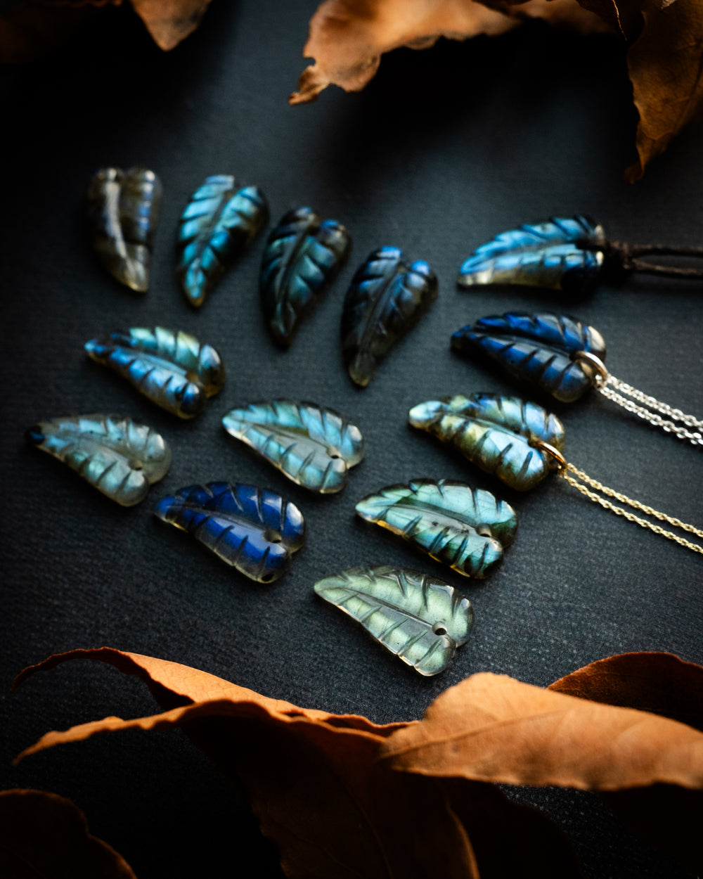 Labradorite Hand Carved Leaf Necklace