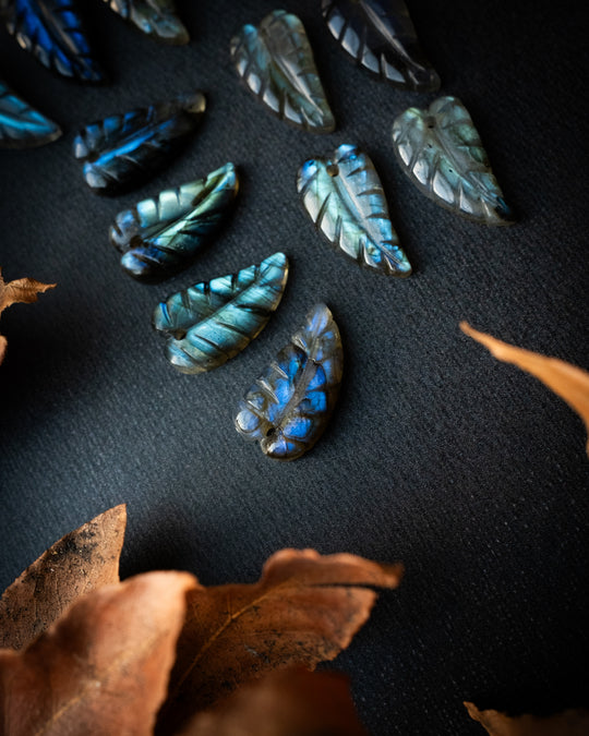 Labradorite Hand Carved Leaf Necklace