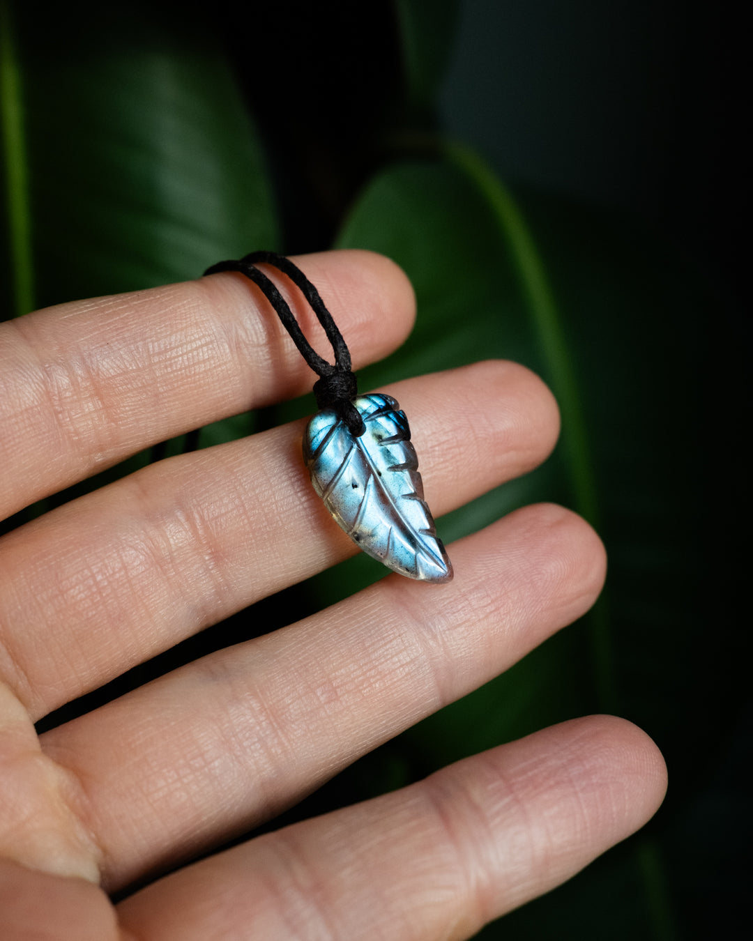 Labradorite Hand Carved Leaf Necklace