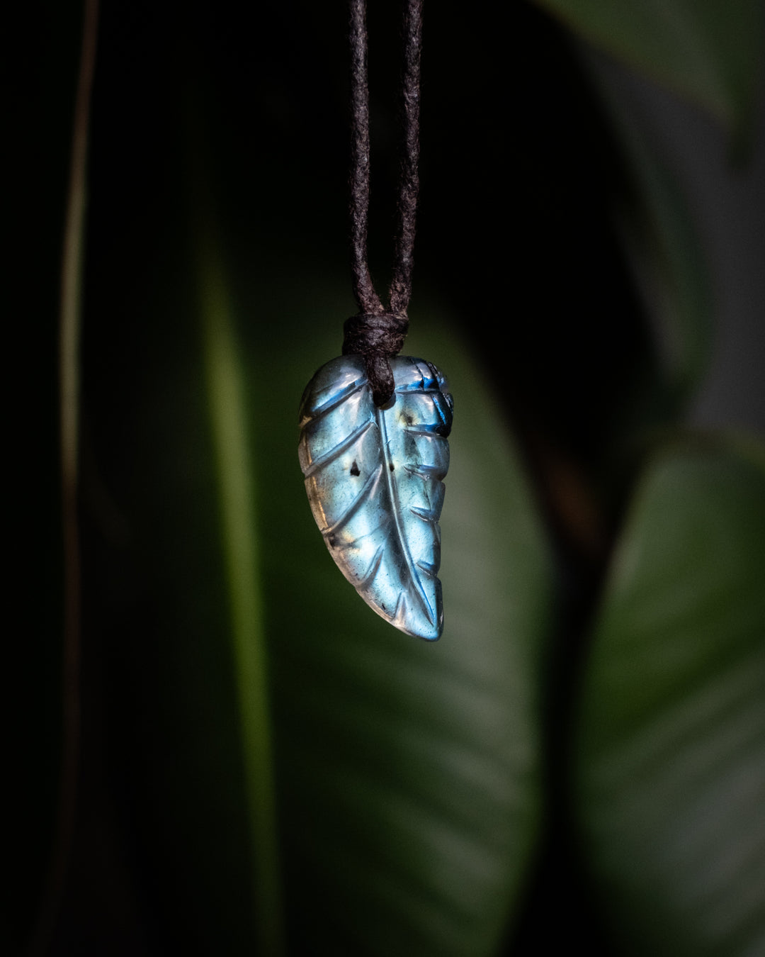 Labradorite Hand Carved Leaf Necklace