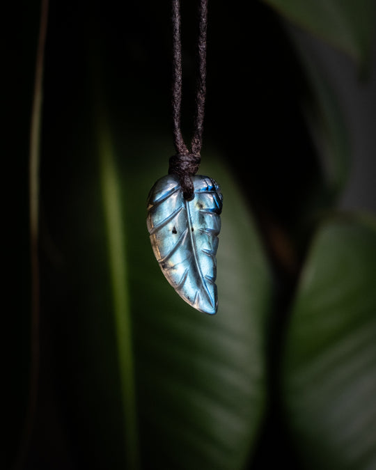 Labradorite Hand Carved Leaf Necklace