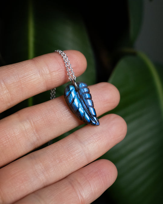 Labradorite Hand Carved Leaf Necklace