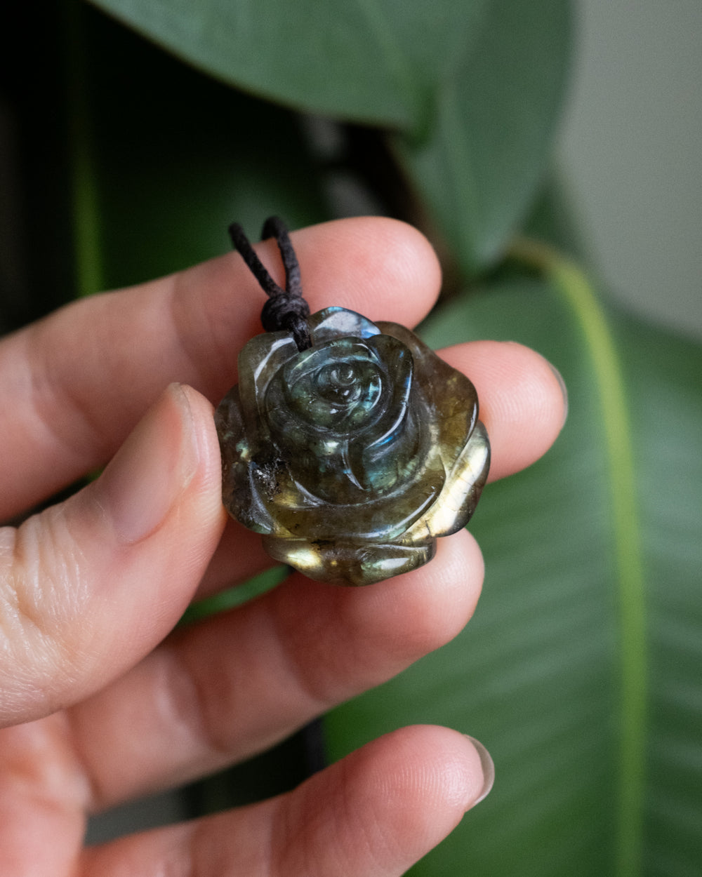 Labradorite Hand Carved Rose Necklace