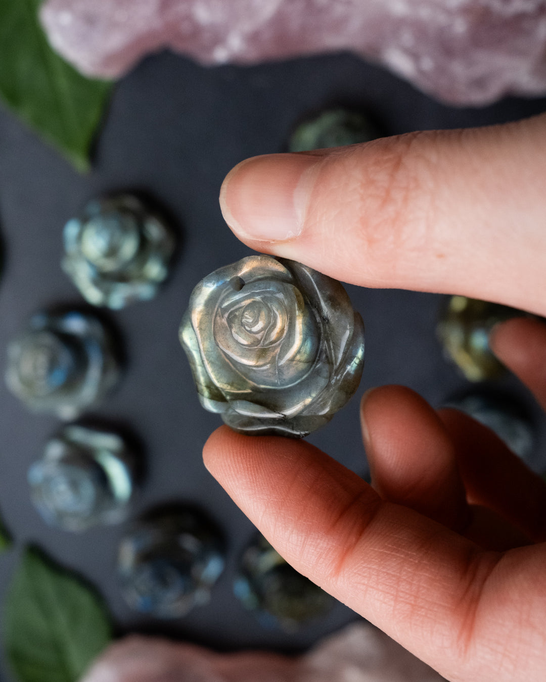 Labradorite Hand Carved Rose Necklace - The Healing Pear