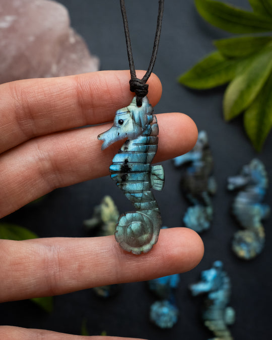 Labradorite Hand Carved Seahorse Necklace - The Healing Pear