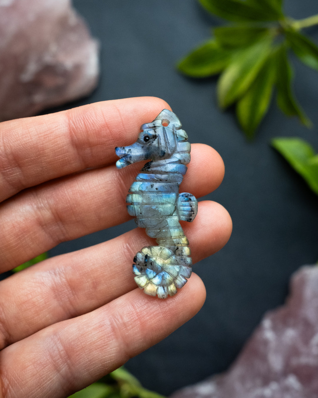 Labradorite Hand Carved Seahorse Necklace - The Healing Pear