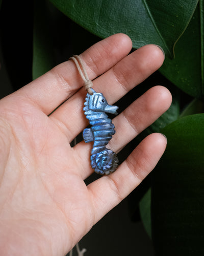 Labradorite Hand Carved Seahorse Necklace