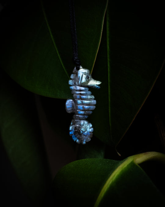 Labradorite Hand Carved Seahorse Necklace