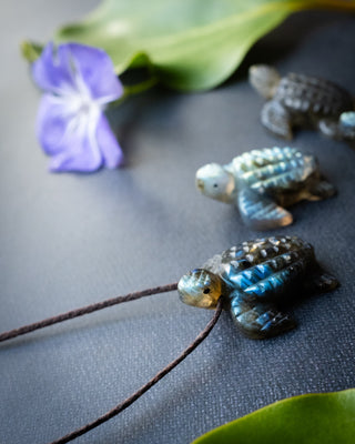 Small Labradorite Hand Carved Leatherback Sea Turtle Necklace