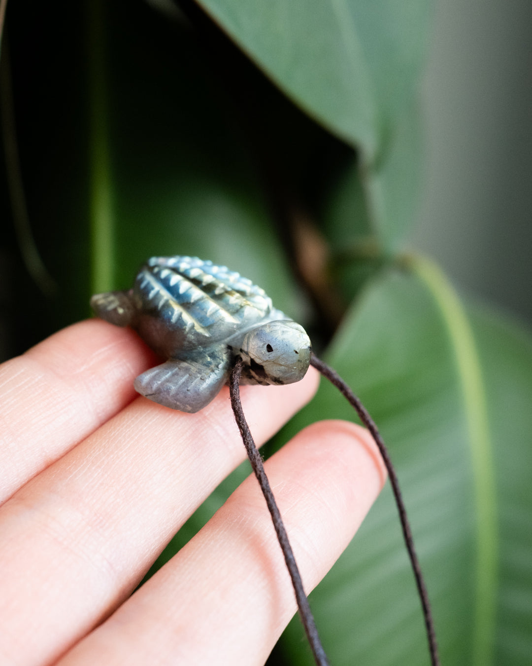 Small Labradorite Hand Carved Leatherback Sea Turtle Necklace - The Healing Pear