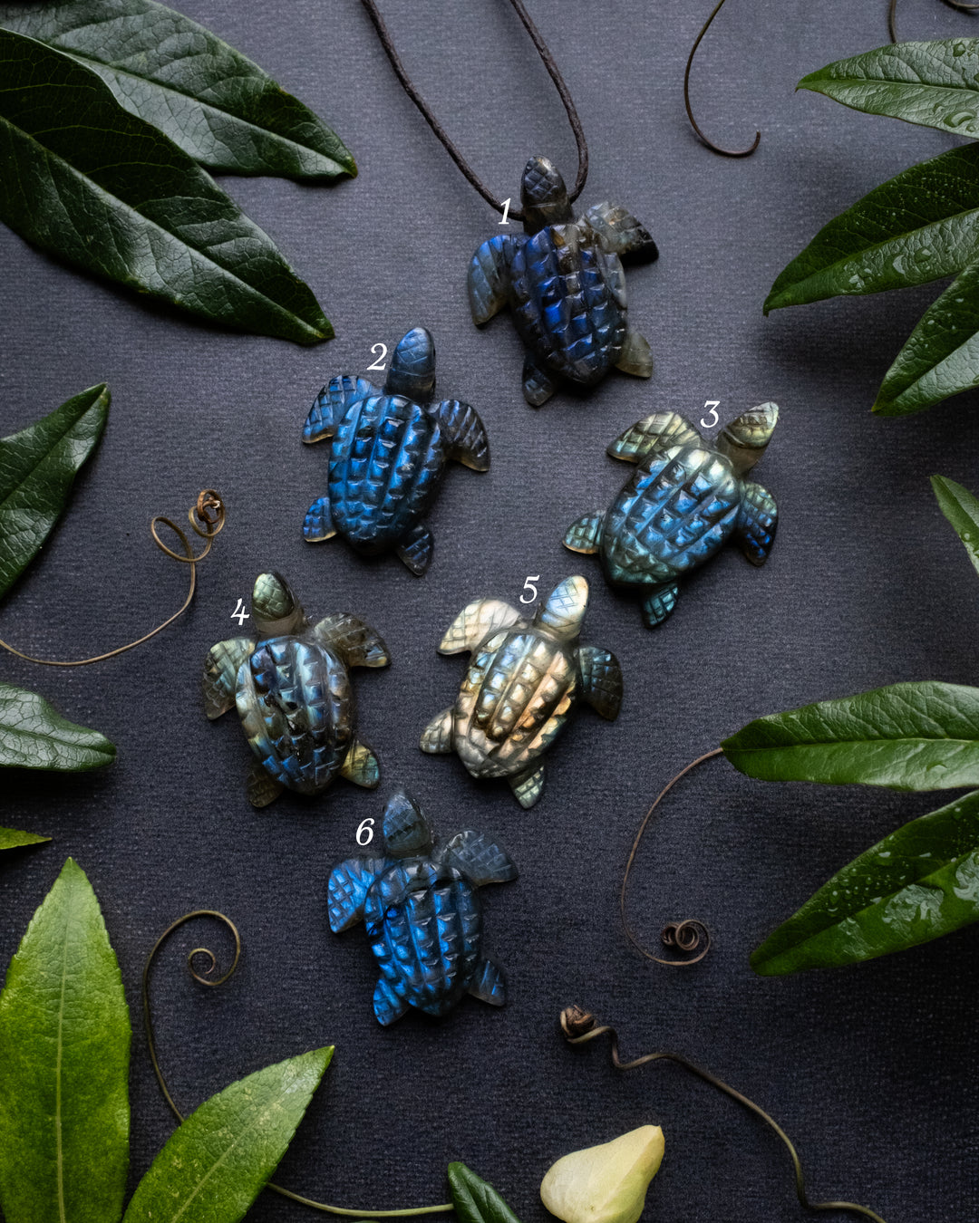 Small Labradorite Hand Carved Leatherback Sea Turtle Necklace