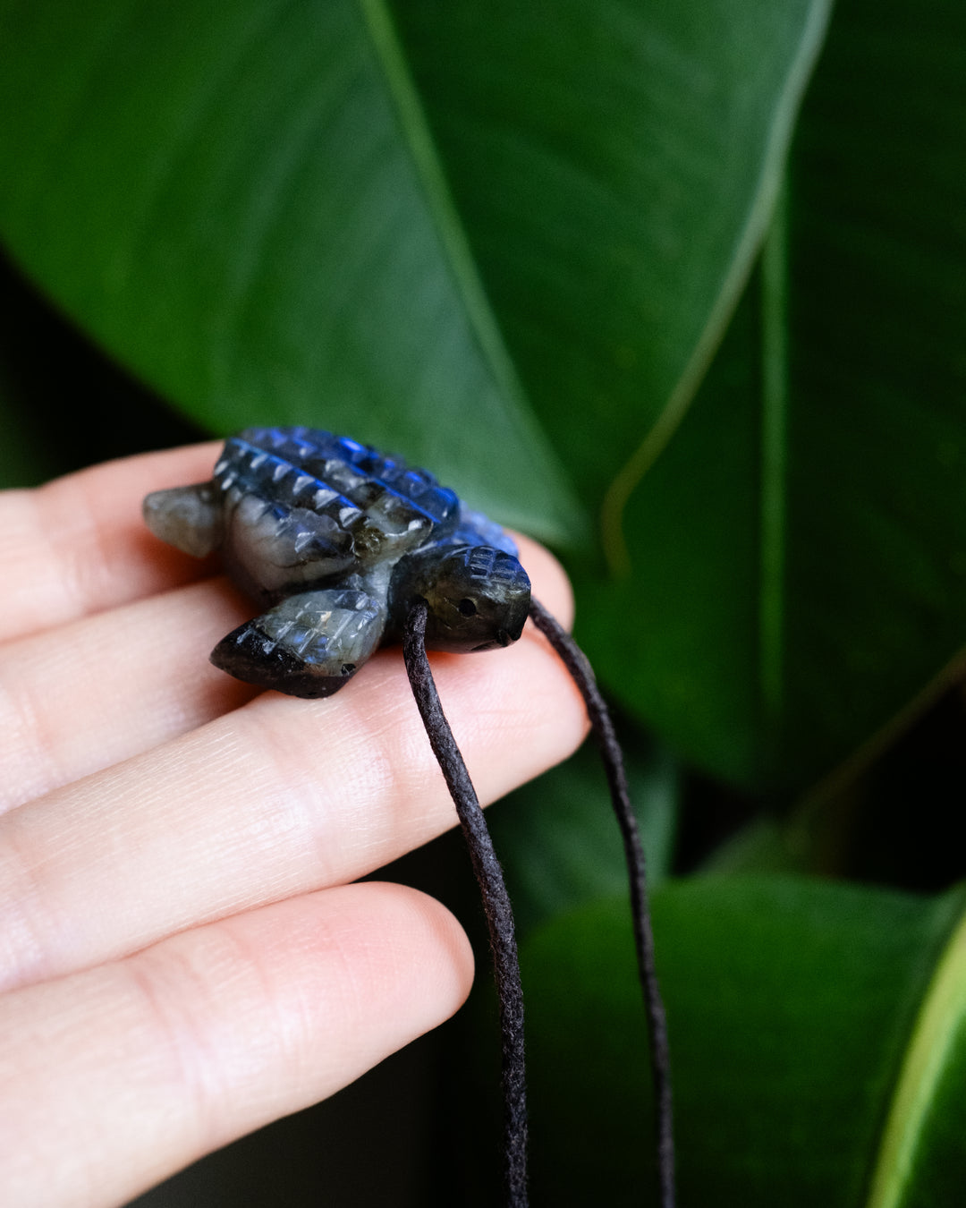Small Labradorite Hand Carved Leatherback Sea Turtle Necklace