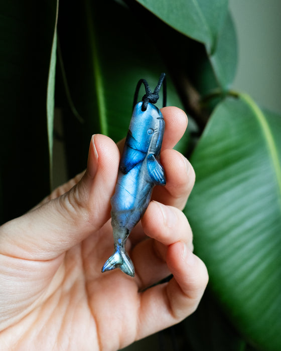 Labradorite Hand Carved Sperm Whale Necklace