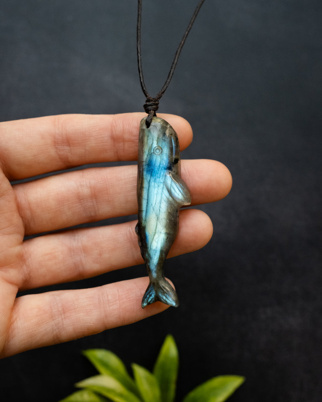 Labradorite Hand Carved Sperm Whale Necklace