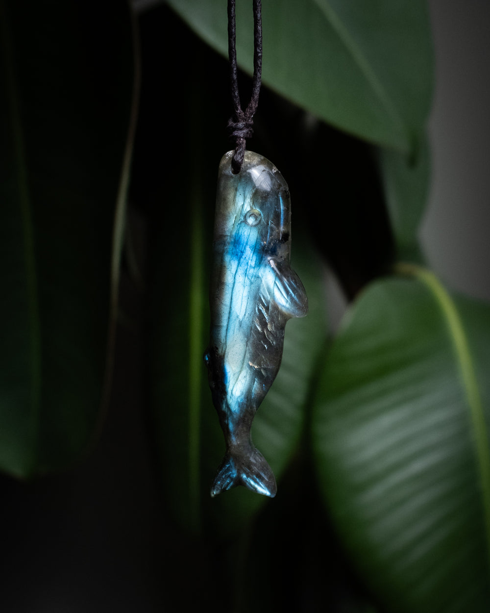 Labradorite Hand Carved Sperm Whale Necklace
