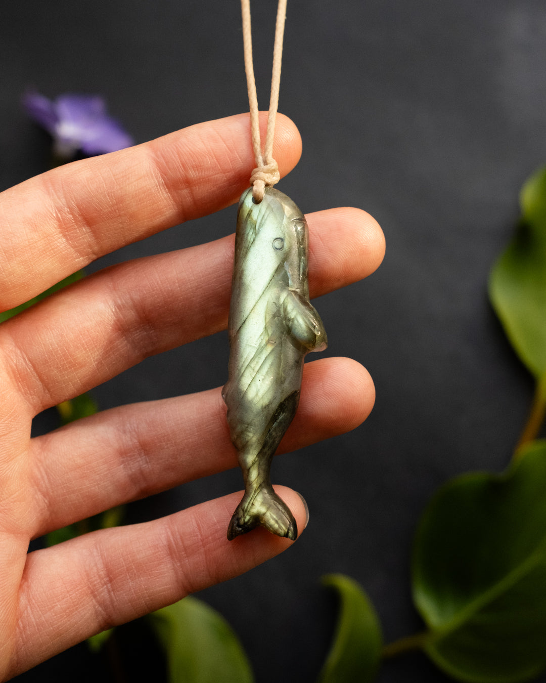 Labradorite Hand Carved Sperm Whale Necklace - The Healing Pear