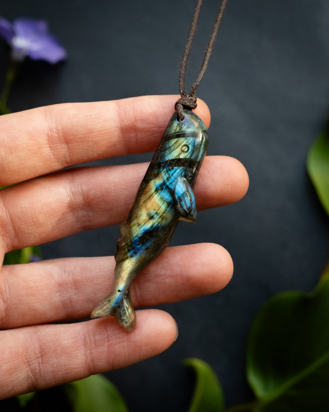 Labradorite Hand Carved Sperm Whale Necklace - The Healing Pear