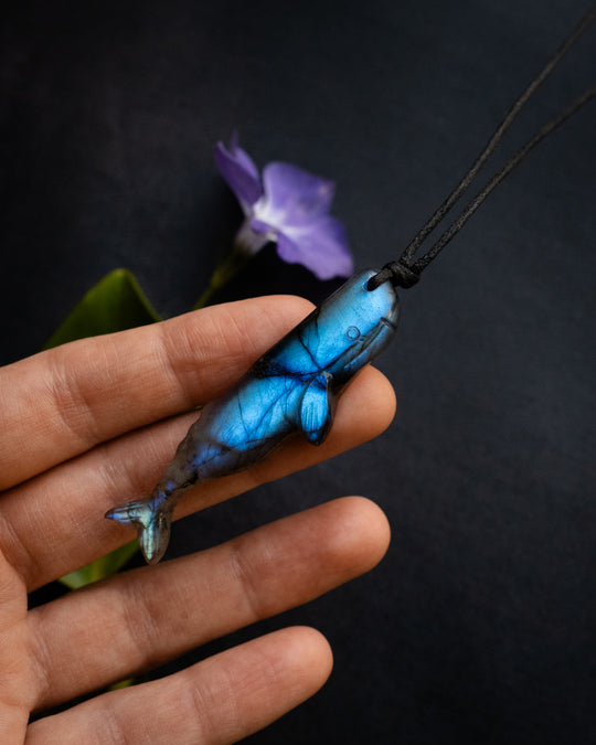 Labradorite Hand Carved Sperm Whale Necklace - The Healing Pear