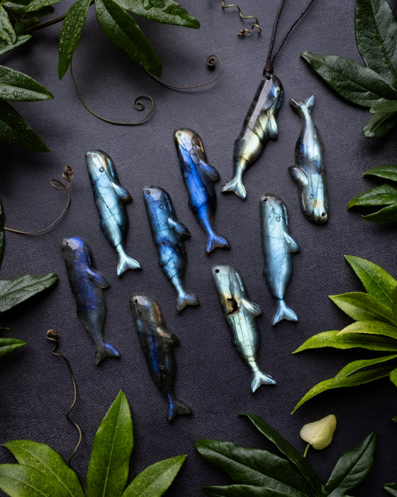 Labradorite Hand Carved Sperm Whale Necklace