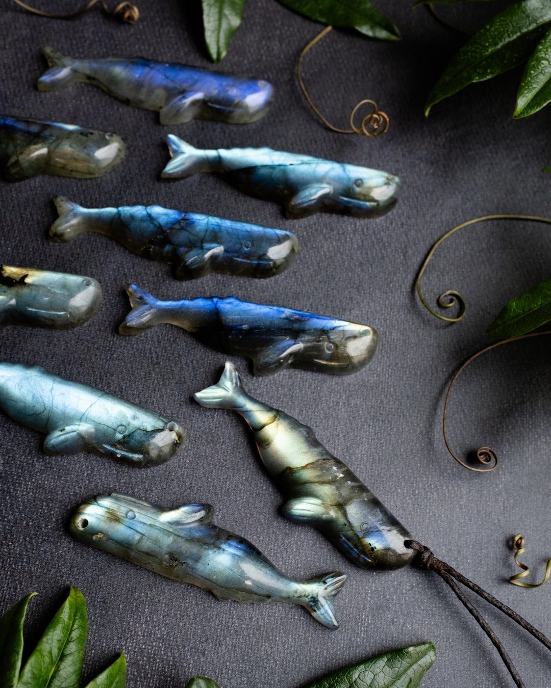 Labradorite Hand Carved Sperm Whale Necklace
