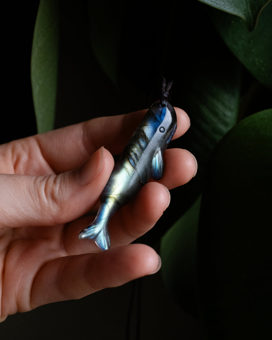 Labradorite Hand Carved Sperm Whale Necklace