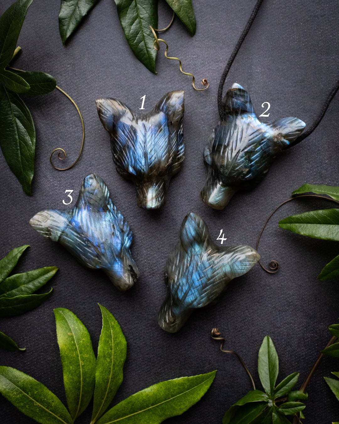 Large Labradorite Hand Carved Wolf Necklace