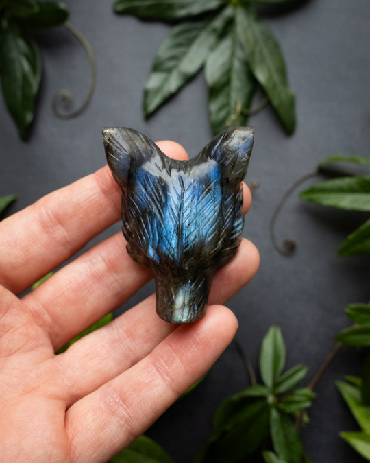 Large Labradorite Hand Carved Wolf Necklace