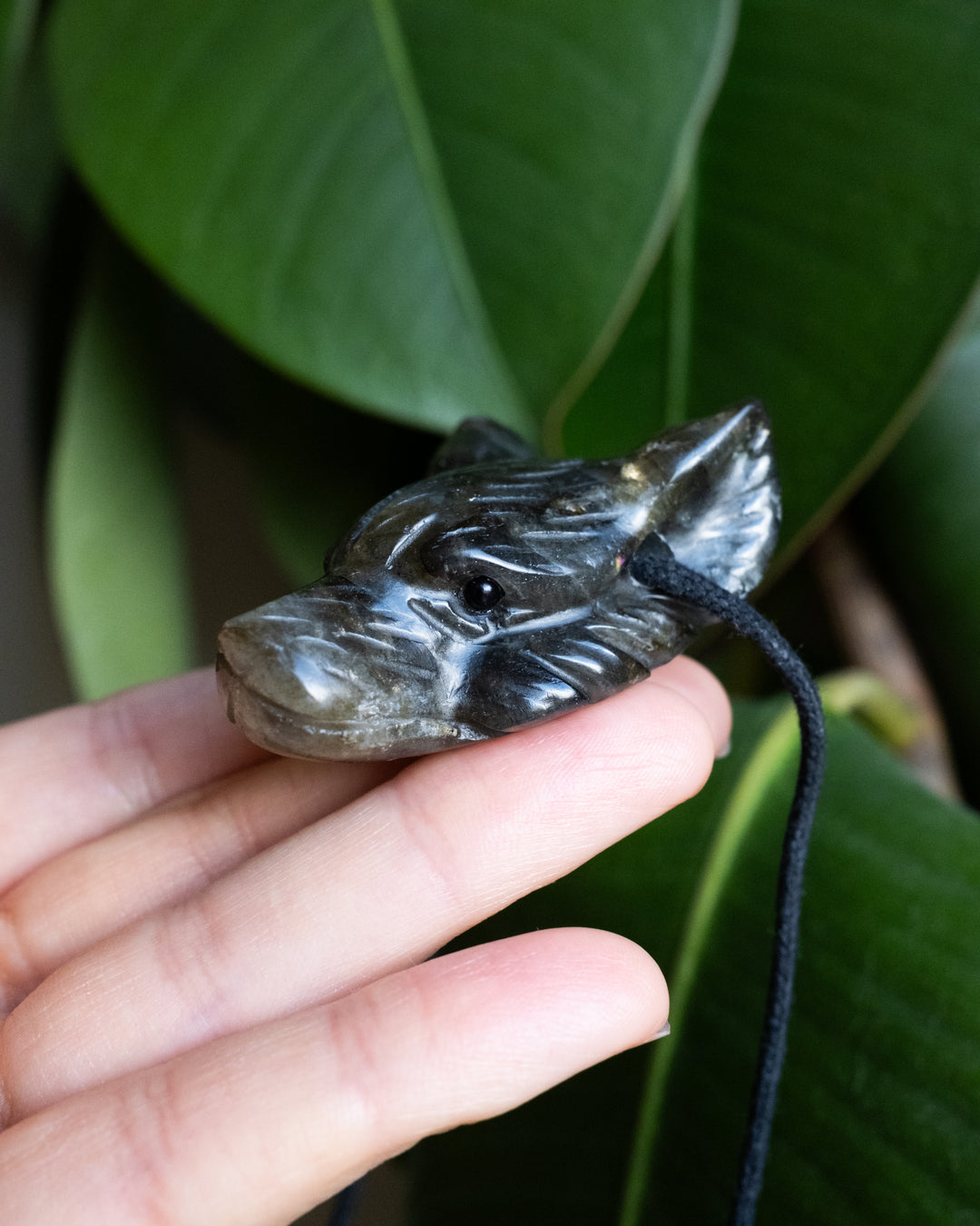 Large Labradorite Hand Carved Wolf Necklace