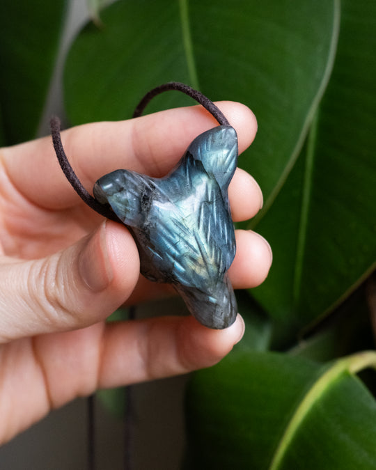 Labradorite Hand Carved Wolf Necklace