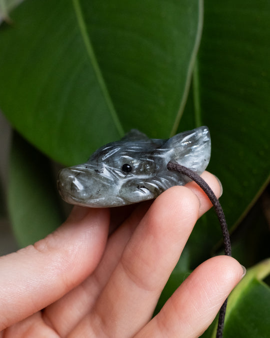 Labradorite Hand Carved Wolf Necklace